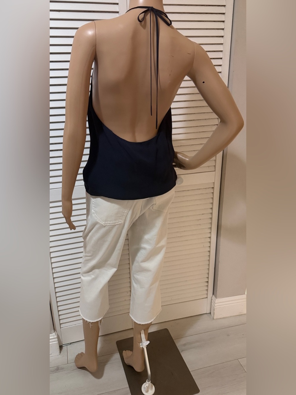 L’AGENCE Silk Versatile Halter Wrap Camisole Navy Draped Top Size S - Picture 3 of 16